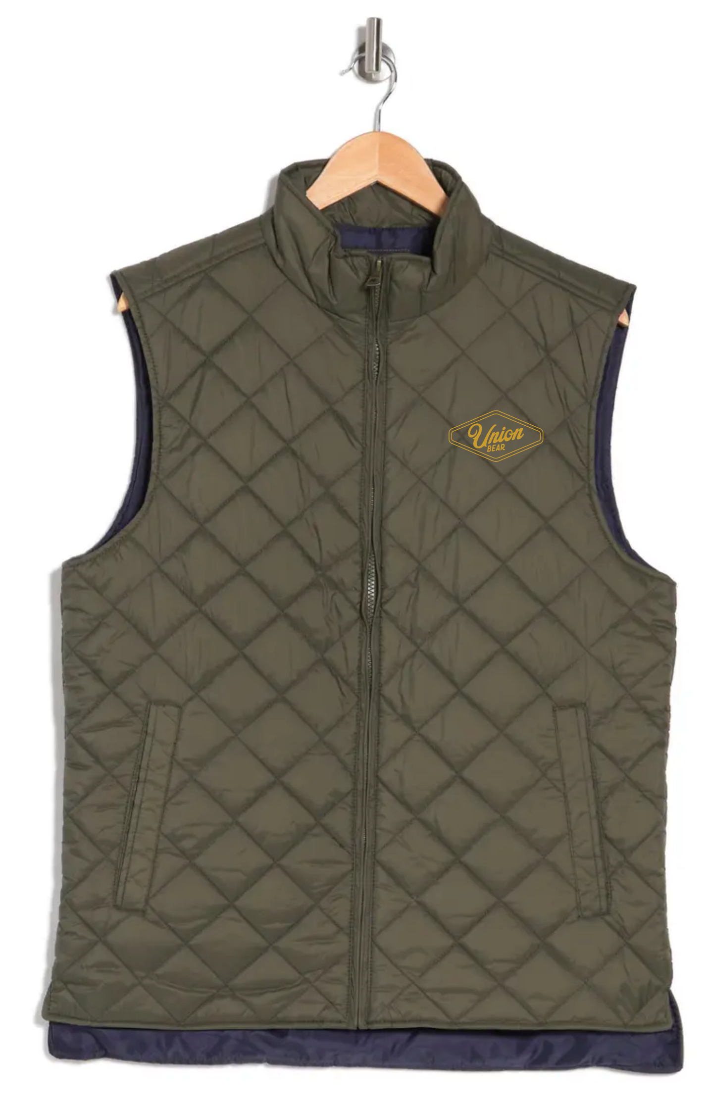 Gold Diamond Bear Puffer Vest - Forest Green